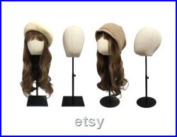Adjustable Black Square Base Natural linen Female Mannequin Head Nico for Hat Display Wig Display