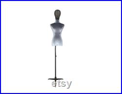 Adjustable Black Tripod Base Gray Velvet Black Wire Head Female Mannequin Dress Form Gabriela