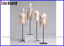 Adjustable Black Tripod Base Natural Linen Female Mannequin Dress Form Mary