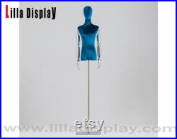 Adjustable Gold Base Blue Velvet Female Mannequin Dress Form Torso Maria