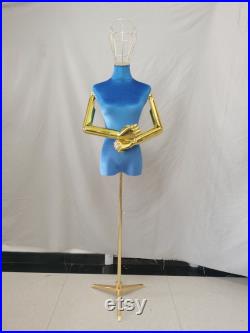 Adjustable Gold Base Gold Articulated Arms Gold Wire Mannequin Head Navy Blue Female Mannequin Dress Form Torso Wendy