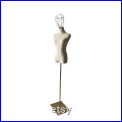 Adjustable Gold Base Gold Wire Head Female Mannequin Dress Form Clara