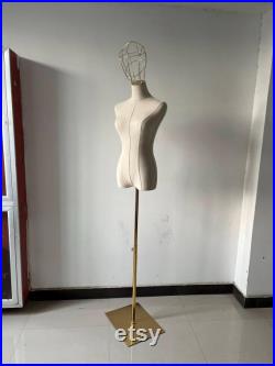 Adjustable Gold Base Gold Wire Head Female Mannequin Dress Form Clara