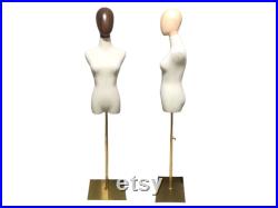 Adjustable Gold Base Wooden Mannequin Head Linen Female Mannequin Dress Form Laura
