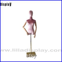 Adjustable Gold Square Base Pink Color Velvet Wooden Arms Female Mannequin Dress Form Mia
