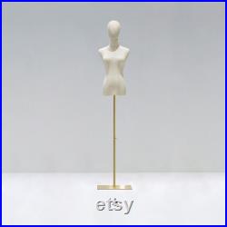 Adjustable Height Canvas Female Mannequin,Half Body Mannequin with Golden Metal Base,Adult Women Torso Dress Form for Clothes Display