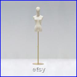 Adjustable Height Canvas Female Mannequin,Half Body Mannequin with Golden Metal Base,Adult Women Torso Dress Form for Clothes Display