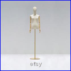 Adjustable Height Canvas Female Mannequin,Half Body Mannequin with Golden Metal Base,Adult Women Torso Dress Form for Clothes Display