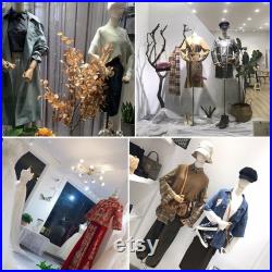 Adjustable Height Canvas Female Mannequin,Half Body Mannequin with Golden Metal Base,Adult Women Torso Dress Form for Clothes Display