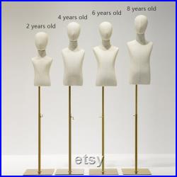 Adjustable Height Canvas Kids Mannequin,Half Body Mannequin with Golden Metal Base,Unisex Children Torso Dress Form for Clothes Display