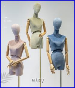 Adjustable Height Female Mannequin, Half Body Mannequin with Metal Base, Adult Mannequin With Wooden Hand, Flexible Wooden Finger, LL711
