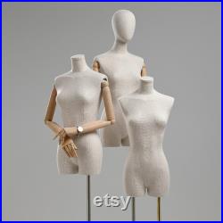 Adjustable Height Female Mannequin, Half Body Mannequin with Metal Base, Adult Mannequin With Wooden Hand, Flexible Wooden Finger, KS315