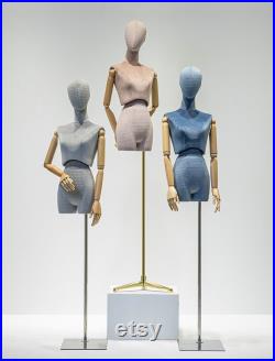 Adjustable Height Female Mannequin, Half Body Mannequin with Metal Base, Adult Mannequin With Wooden Hand, Flexible Wooden Finger, LL711