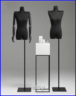 Adjustable Height Female Mannequin, Half Body Mannequin with Metal Base, Adult Mannequin With Wooden Hand, Flexible Wooden Finger, LG804