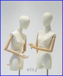 Adjustable Height Female Mannequin, Half Body Mannequin with Metal Base, Adult Mannequin With Wooden Hand, Flexible Wooden Finger, LG806