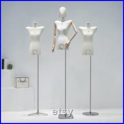 Adjustable Height Female Mannequin, Half Body Mannequin with Metal Base, Adult Mannequin With Wooden Hand, Flexible Wooden Finger, LG808