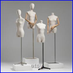 Adjustable Height Female Mannequin, Half Body Mannequin with Metal Base, Adult Mannequin With Wooden Hand, Flexible Wooden Finger, KS315