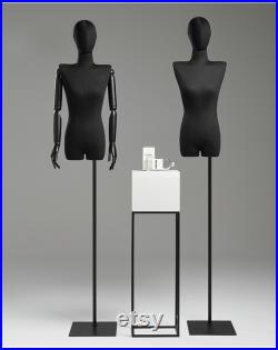 Adjustable Height Female Mannequin, Half Body Mannequin with Metal Base, Adult Mannequin With Wooden Hand, Flexible Wooden Finger, LG804