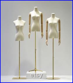 Adjustable Height Female Mannequin, Half Body Mannequin with Metal Base, Adult Mannequin With Wooden Hand, Flexible Wooden Finger, KS430