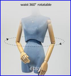 Adjustable Height Female Mannequin, Half Body Mannequin with Metal Base, Adult Mannequin With Wooden Hand, Flexible Wooden Finger, LL711