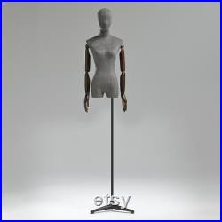 Adjustable Height Female Mannequin, Half Body Mannequin with Metal Base, Adult Mannequin With Wooden Hand, Flexible Wooden Finger, KS505