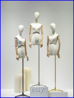 Adjustable Height Female Mannequin, Half Body Mannequin with Metal Base, Adult Mannequin With Wooden Hand, Flexible Wooden Finger, LG806