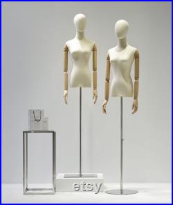 Adjustable Height Female Mannequin, Half Body Mannequin with Metal Base, Adult Mannequin With Wooden Hand, Flexible Wooden Finger, KS430