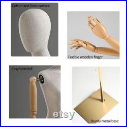 Adjustable Height Female Mannequin, Half Body Mannequin with Metal Base, Adult Mannequin With Wooden Hand, Flexible Wooden Finger, KS315