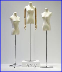 Adjustable Height Female Mannequin, Half Body Mannequin with Metal Base, Adult Mannequin With Wooden Hand, Flexible Wooden Finger, KS430