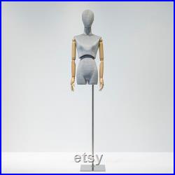 Adjustable Height Female Mannequin, Half Body Mannequin with Metal Base, Adult Mannequin With Wooden Hand, Flexible Wooden Finger, LL711