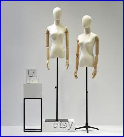 Adjustable Height Female Mannequin, Half Body Mannequin with Metal Base, Adult Mannequin With Wooden Hand, Flexible Wooden Finger, KS430
