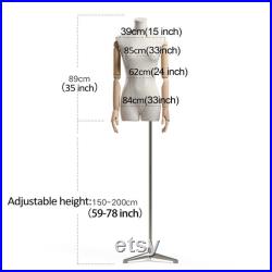 Adjustable Height Female Mannequin, Half Body Mannequin with Metal Base, Adult Mannequin With Wooden Hand, Flexible Wooden Finger, KS315