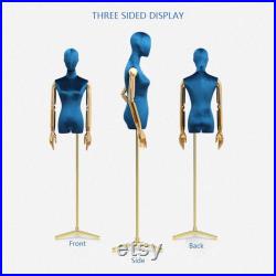 Adjustable Height Velvet Female Mannequin,Half Body Model with Plated Golden Arms,Adult Women Torso Dress Form for Window Clothes Display