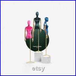 Adjustable Height Velvet Female Mannequin,Half Body Model with Plated Golden Arms,Adult Women Torso Dress Form for Window Clothes Display