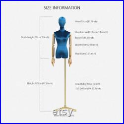 Adjustable Height Velvet Female Mannequin,Half Body Model with Plated Golden Arms,Adult Women Torso Dress Form for Window Clothes Display