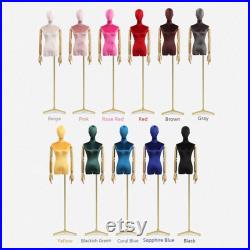 Adjustable Height Velvet Female Mannequin,Half Body Model with Plated Golden Arms,Adult Women Torso Dress Form for Window Clothes Display