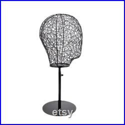 Adjustable Round Black Base Black Metal Wire Mannequin Head Kai