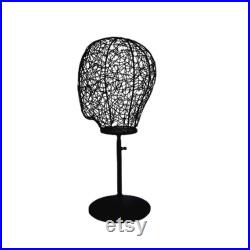 Adjustable Round Black Base Black Metal Wire Mannequin Head Kai