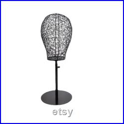 Adjustable Round Black Base Black Metal Wire Mannequin Head Kai