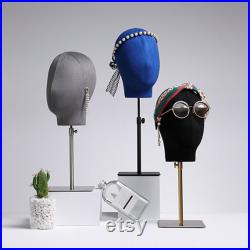 Adjustable Suede Mannequin Head, Linen Female and Male Mannequin Hat block ,Metal Hat Holder, High-grade Rack Accessories for Hair Boutique