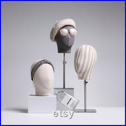 Adjustable Suede Mannequin Head, Linen Female and Male Mannequin Hat block ,Metal Hat Holder, High-grade Rack Accessories for Hair Boutique