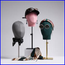 Adjustable Suede Mannequin Head, Linen Female and Male Mannequin Hat block ,Metal Hat Holder, High-grade Rack Accessories for Hair Boutique