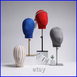 Adjustable Suede Mannequin Head, Linen Female and Male Mannequin Hat block ,Metal Hat Holder, High-grade Rack Accessories for Hair Boutique