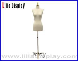 Adjustable Tripod Gold Base Natural Linen Female Mannequin Torso Dress Form Angie For Wedding Dress Display