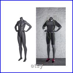 Adult Female Athletic Build Matte Gray Fiberglass Headless Mannequin with Base NI-9