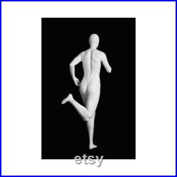 Adult Female Athletic Fitness Jogging Matte White Fiberglass Mannequin with Base PB4