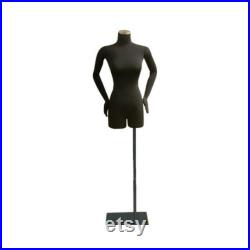 Adult Female Black Pinnable 3 4 Dress Form Mannequin Torso with Flexible Arms F02SARM