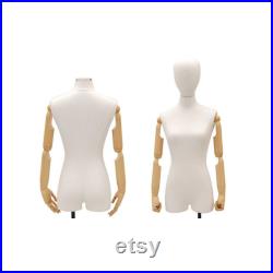 Adult Female Dress Form Mannequin 3 4 White Linen Torso with Removable Egg Head and Flexible Arms and Fingers with Base F1WLARM