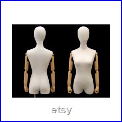 Adult Female Dress Form Mannequin 3 4 White Linen Torso with Removable Egg Head and Flexible Arms and Fingers with Base F1WLARM