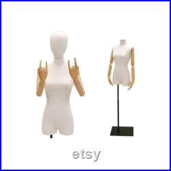 Adult Female Faceless Pinnable White Linen Mannequin Dress Form Torso with Flexible Arms and Removable Head F1WLARM
